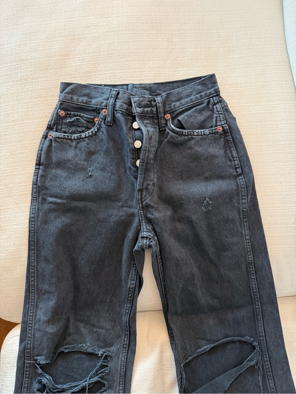 Re/done Grey Ripped Jeans - Picture 2 of 10